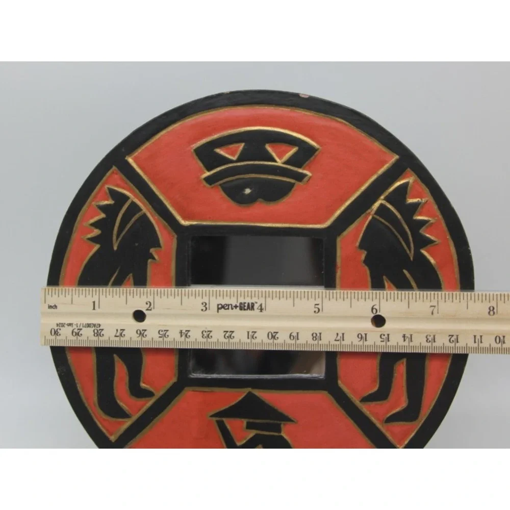 Vintage 90's Red Kokopelli Wall Mirror Boho Decor Hand Painted Indonesia 7.5